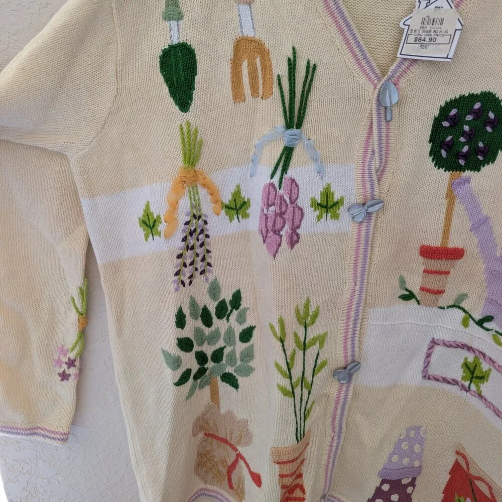 Vintage Story Book Knits Garden Spring Butter Yellow Cardigan Size L NWT - Picture 5 of 9